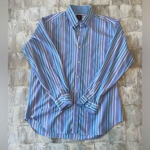 Men's Taylorbyrd blue white and purple stripe long sleeve button down
